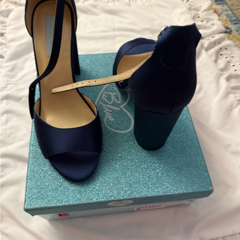 Blue by Betsey Johnson Navy Satin Heels